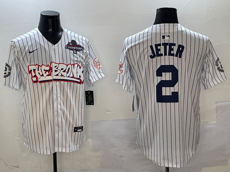 Men New York Yankees 2 Jeter White Stripe four generations Joint Name 2025 Nike MLB Jersey style 2